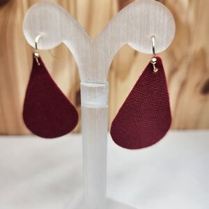Chic Maroon Handmade Fabric / Suede Reversible Teardrop Earrings 1 3/4" X 1"
